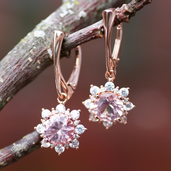 Pink Morganite Earrings Rose Gold , Handmade , Alternate May Birthstone - Picture 6 of 8